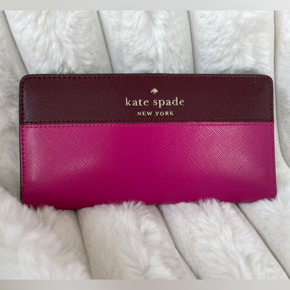 kate spade Two-Tone Pink and Burgundy Saffiano Continental Wallet